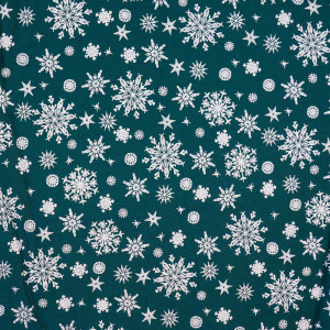 Baumwolle bedruckt - grün mit Schneeflocken