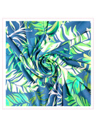 Viskose/Jersey - Blau mit Blättern in Grüntönen