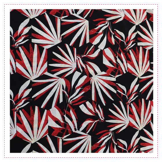 Baumwollstoff/Viskose - Palmblätter aufSchwarz mit Rot | Frühlingskollektion