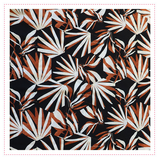 Baumwollstoff/Viskose - Palmblätter auf Schwarz mit Braun | Frühlingskollektion
