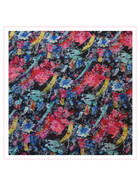 Polyester/Baumwollstoff - Schwarzer Untergrund mit große Blüten und Streifen in weiß, pink, blau, gelb