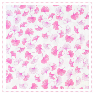 Viskose - Ginkoblätter in Rosa auf weißem...