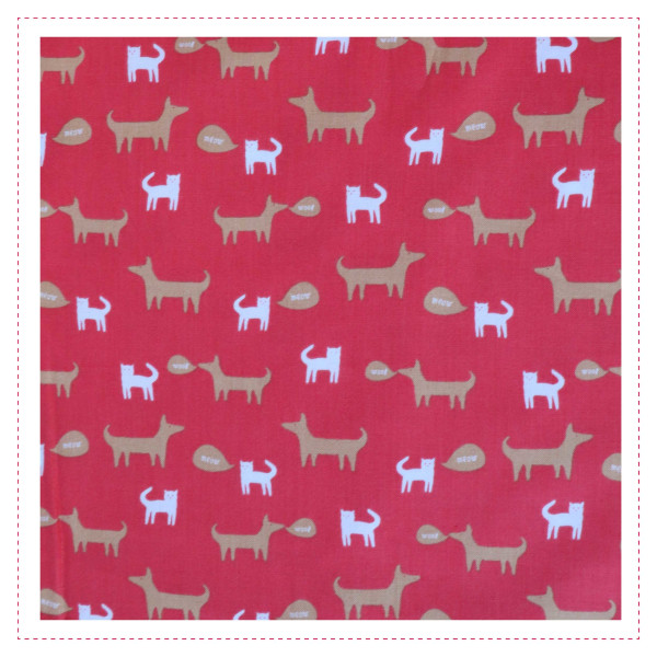 Baumwollpopeline - Rot/Weiß/Gold - Hunde und Katzen - Patchworkstoff 100% Baumwolle - USA Stoffe