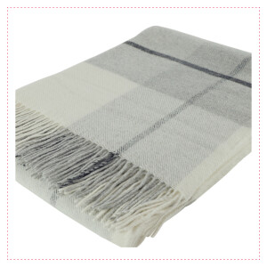 Woll-Kaschmir-Decke | Plaid/Wohndecke | Grau/Kariert