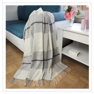 Woll-Kaschmir-Decke | Plaid/Wohndecke | Grau/Kariert