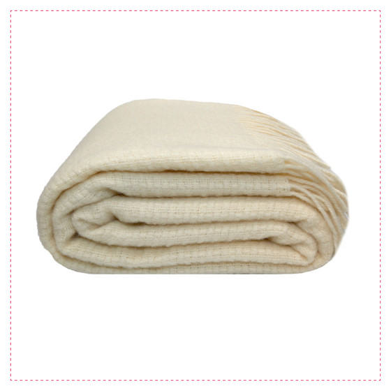 Wohndecke Fair deluxe Wolle pur | Wolldecke aus 100% Wolle | Couchdecke / Sofadecke | Wohlfühlende und Anschmiegsame Kuscheldecke | 100% reine Wolle mit Fransenborde (Weiß)