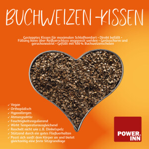 POWER INN® Buchweizenkissen 40 x 40 cm | Füllung aus 100% Buchweizenschalen