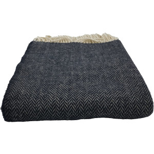 Wohndecke Fair Deluxe Wolle pur | Wolldecke aus 100% Wolle | Couchdecke / Sofadecke / Kuscheldecke | 100% Reine Wolle mit Fransenborde (Neuseelandwolle, Spacegrey)