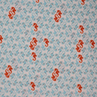 Baumwollpopeline - Ecru/Hellblau/Orange - Retro Seepferdchen helles Design - Patchworkstoff 100% Baumwolle - USA Stoffe