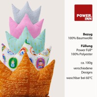POWER INN® Kronenkissen klein | Pink mit Blumenmuster | Dekokissen | Krone