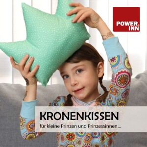 POWER INN® Kronenkissen klein | Hellgrau mit Sternen und Dreiecken | Dekokissen | Krone