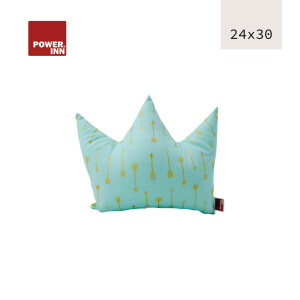 POWER INN® Kronenkissen klein | Hellblau mit goldenen Pfeilen | Dekokissen | Krone
