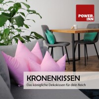 POWER INN® Kronenkissen groß | Weiß mit Lampinons | Dekokissen | Krone