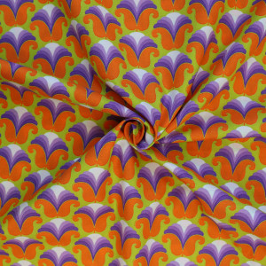 Baumwollpopeline - Neon/orange/lila/weiß  - Blumen im Retro Design - Patchworkstoff 100% Baumwolle - USA Stoffe