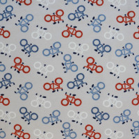 Baumwoll Jersey - grau/blau/orange - Fahrräder - Mischgewebe 95% Baumwolle 5% Elasthan