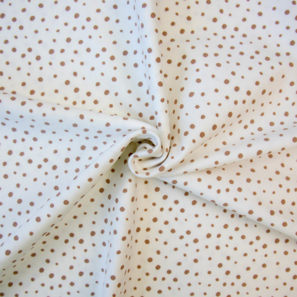 Baumwoll Jersey - weiß/hellbraun - Mini Dots - Mischgewebe 95% Baumwolle 5% Elasthan