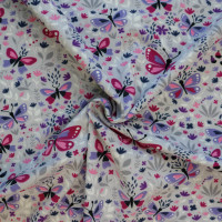 Baumwoll Jersey - weiß/lila/rosa - Verspielte Schmetterlinge - Mischgewebe 95% Baumwolle 5% Elasthan