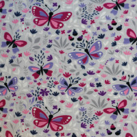 Baumwoll Jersey - weiß/lila/rosa - Verspielte Schmetterlinge - Mischgewebe 95% Baumwolle 5% Elasthan