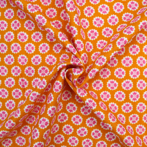 Baumwollpopeline - orange/wei&szlig;/pink - Grafische...