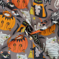 Baumwollpopeline - grau/orange/weiß - Happy Halloween - 100% Baumwolle - USA Stoffe