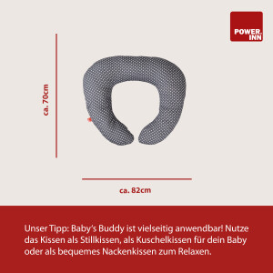 POWER INN® BABYS BUDDY Stillkissen | ca. 70 x 82 cm | Grau | Babynest