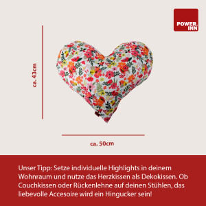 POWER INN® Herzkissen groß | Hellblau mit weißen Wellen | Dekokissen Herz