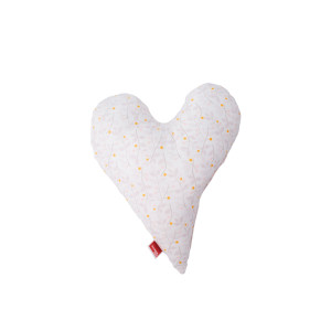 POWER INN Herzkissen klein - Weiß mit Blätterranken | ca. 30x35cm | Geschenk zur Hochzeit, Muttertag oder Valentinstag | Dekokissen und Kuschelkissen in Herzform | Stoff 100% Baumwolle |