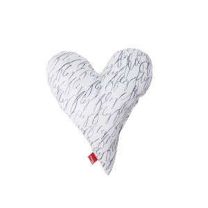 POWER INN Herzkissen klein - Weiß mit schwarzer Schrift | ca. 30x35cm | Geschenk zur Hochzeit, Muttertag oder Valentinstag | Dekokissen und Kuschelkissen in Herzform | Stoff 100% Baumwolle |