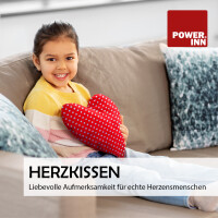 POWER INN® Herzkissen klein | Weiß mit schwarzer Schrift | Dekokissen Herz