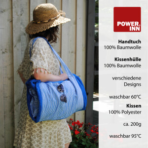 POWER INN® Strandtuchtasche ca. 95x178cm | Rosa/Grün | Liegehandtuch 3 in 1