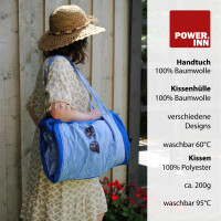 POWER INN® Strandtuchtasche ca. 95x178cm | Rosa/Grün | Liegehandtuch 3 in 1