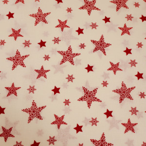 Baumwollpopeline - creme/rot - Weihnachtliche Sterne - Patchworkstoff 100% Baumwolle