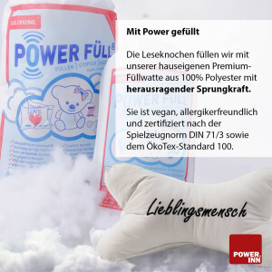 POWER INN® Leseknochen | Bestickt | Beige "Lieblingsmensch" | Nackenkissen | Reisekissen