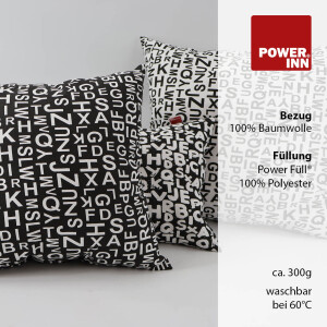 POWER INN® Zierkissen Baumwolle |  50 x 50 cm | weiß mit schwarzen Buchstaben | Klassisch