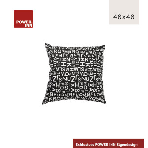 POWER INN® Zierkissen Baumwolle |  40 x 40 cm | schwarz mit weißen Buchstaben | Klassisch