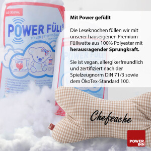POWER INN® Leseknochen | Bestickt | Gelb "Relax" | Nackenkissen | Reisekissen